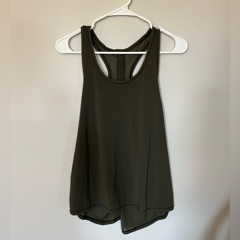 Lululemon tie-back tank in olive green (size 6)